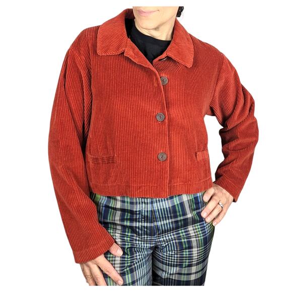 Coldwater Creek Jackets & Blazers - Coldwater Creek Corduroy Cropped Long Sleeve Jacket Orange